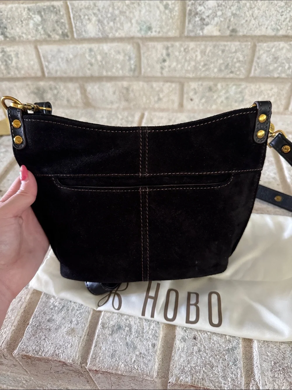 HOBO Black Suede Hobo with Gold-Tone Hardware